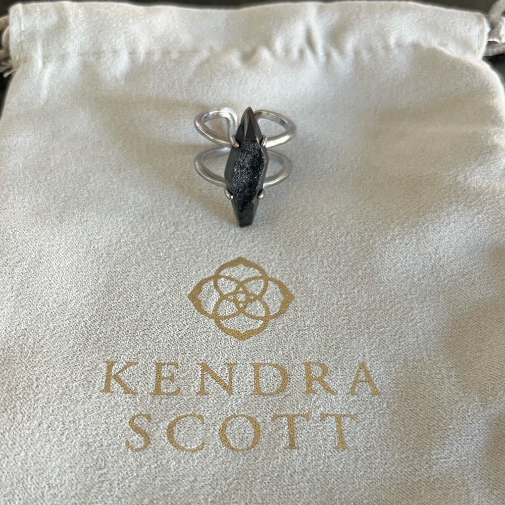 Kendra Scott Boyd Black Gunmetal Drusy Cocktail Ring Double Band